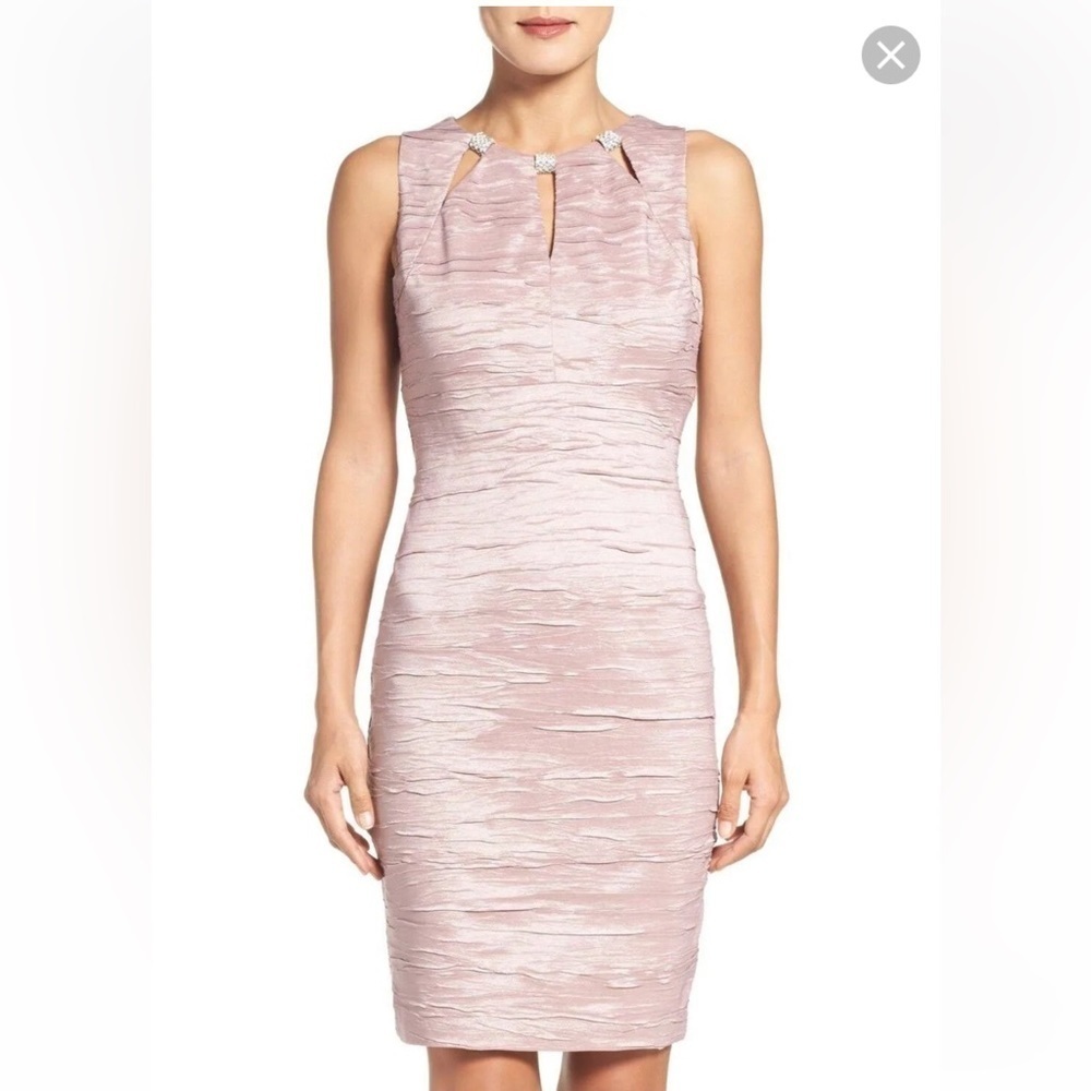 Eliza J Embellished Crinkled Tafetta Cutout Mauve Sheath Dress Size 12